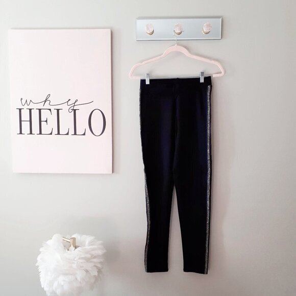 NWT Zara black legging pants w/ sparkly smoke charcoal crystal racer stripes, M - Picture 6 of 9